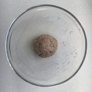 Cauliflower dough in a glass bowl