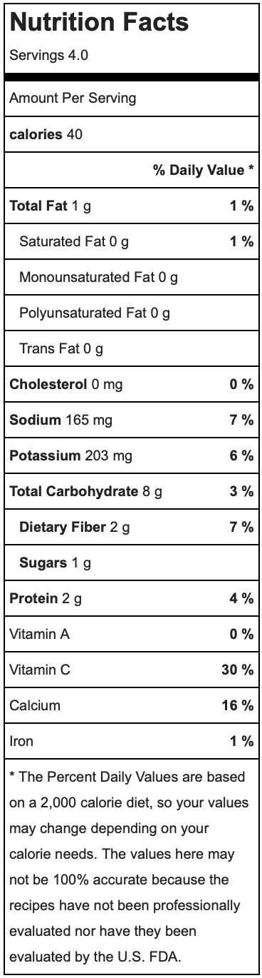 Nutritional information for cauliflower and flour pizza crust