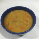 A bowl containing the finished soup