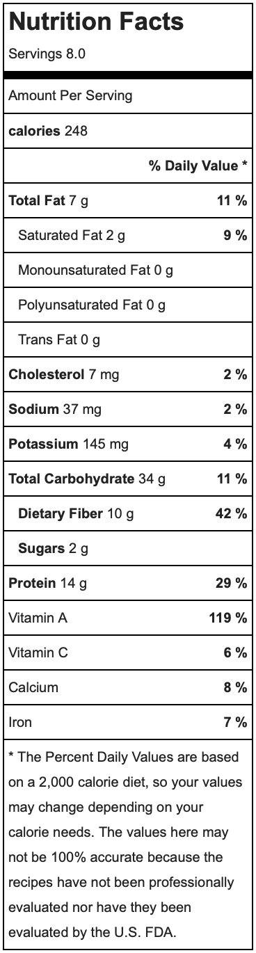 Nutritional information for Québec Split Pea Soup