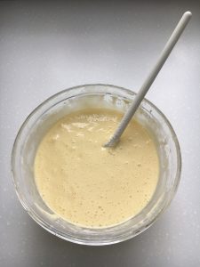 Egg mixture with flour and cornstarch folded in