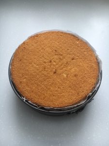 Fully assembled cake in the spring-form pan