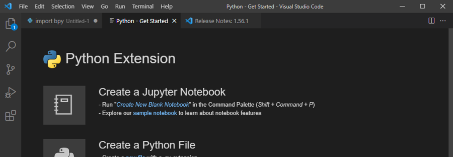 Screenshot showing some Python extension information in a Visual Studio Code window